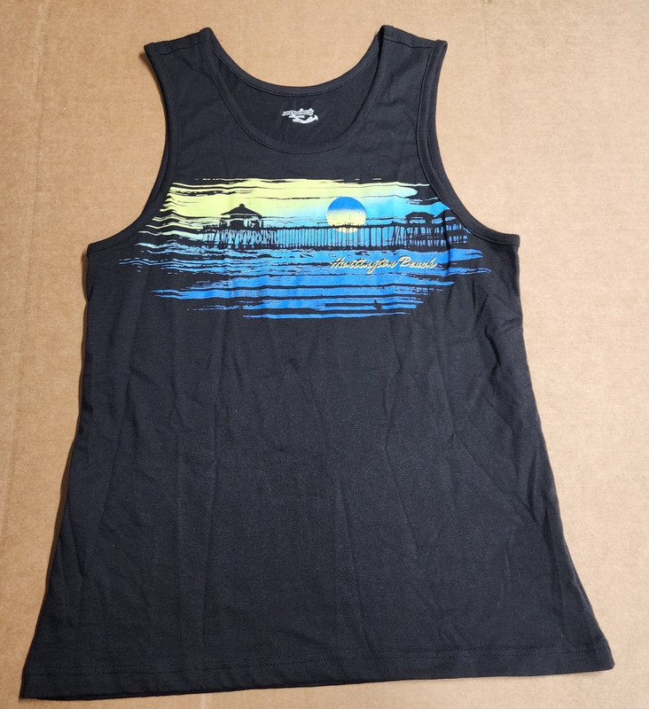 Men's JOE BOXER Huntington Beach PIER Tank Top * sz LARGE BLACK CALIFORNIA OC