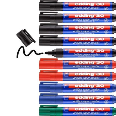 edding 30 brilliant paper marker - multi-coloured - 10 waterproof permanent mark