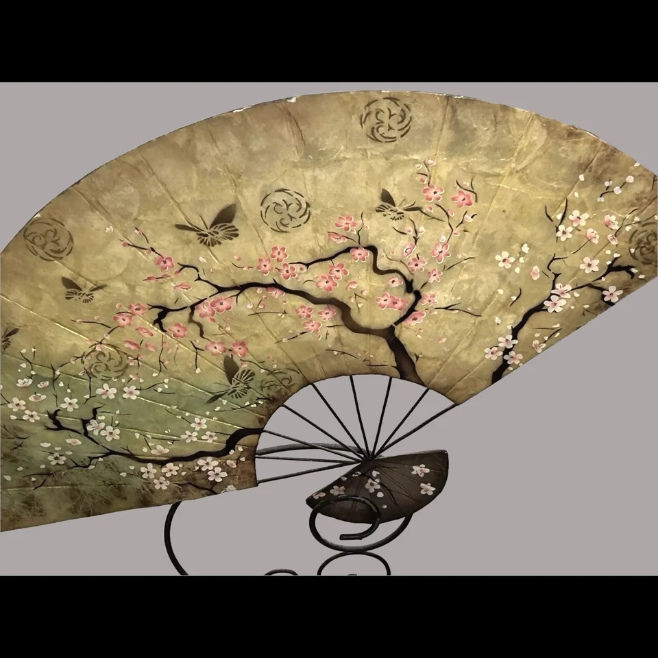 Abanico Asiático Decoración del Hogar Decorativo Cerezo Flor Fino Pintado 21.5" H Foto 2 de 4