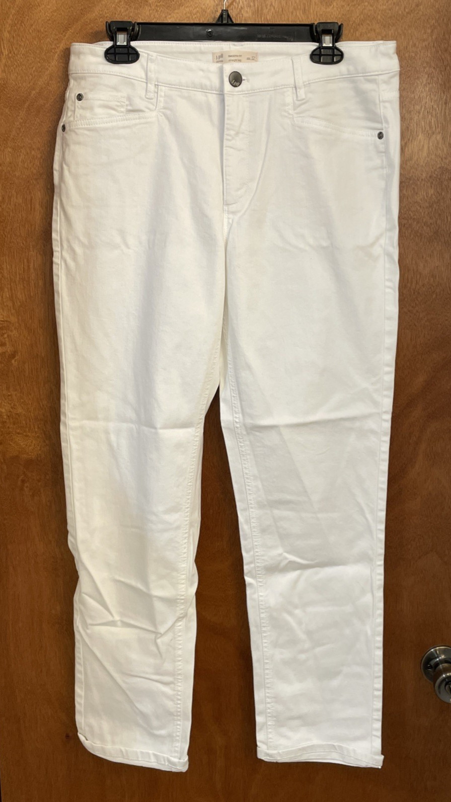 J Jill Smooth Fit Straight Leg White Jeans Women's Size 12 Casual Cuffed Denim