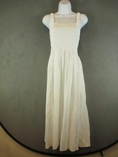 J.Crew Dress Womens Medium White Smocked Bodice Linen Cotton Maxi Sundress BF159