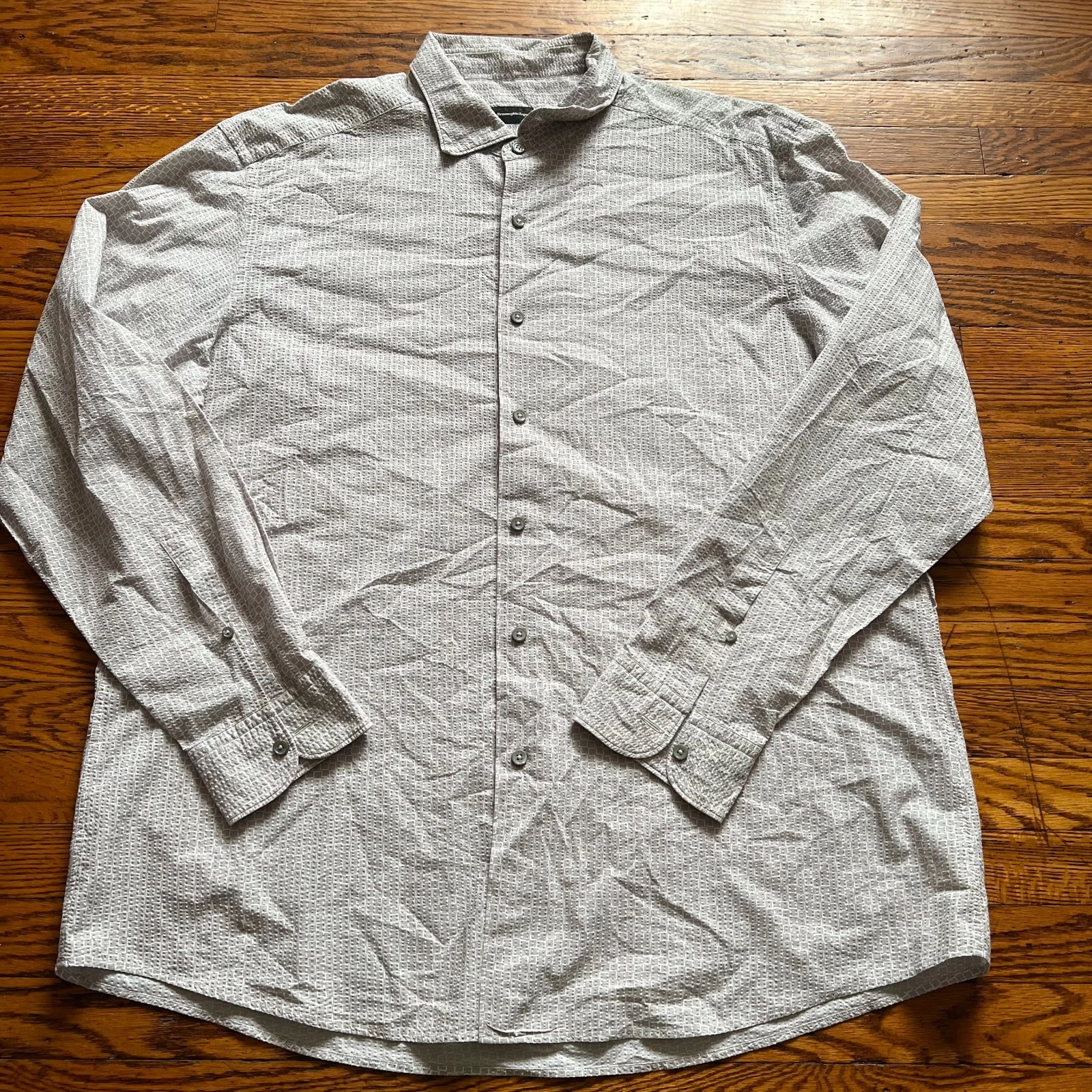 Ermenegildo Zegna Seersucker Dress Button Up Shirt Men XXL Gray White Geometric