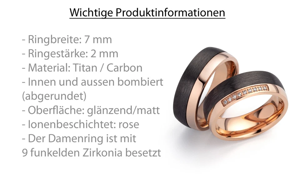 Eheringe Partnerringe Verlobungsringe Trauring rosé Titan Carbon  mit  Gravur - Bild 4 von 4