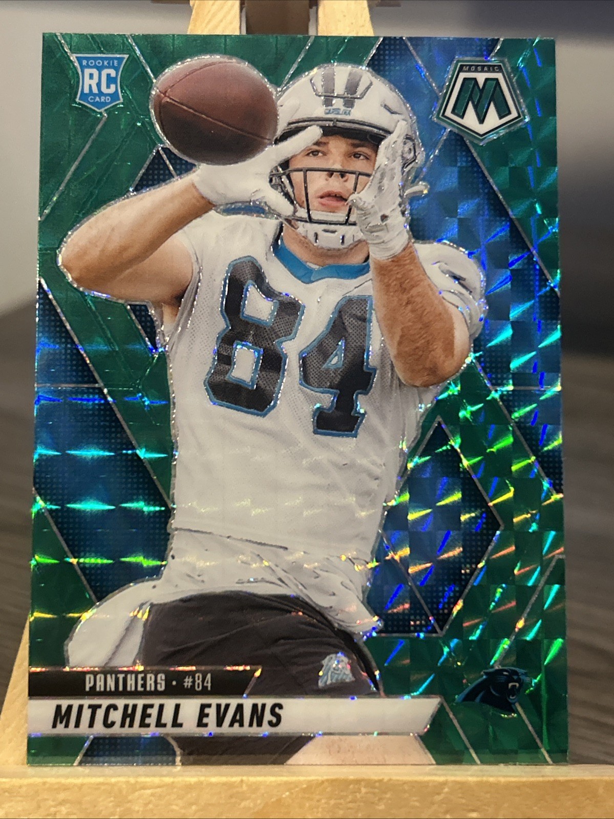  Mitchell Evans 2025 Panini Mosaic #344 Green Mosaic Prizm Rookie Panthers