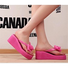 Bow Wedge Heel Sandal Slipper Flip Flop Jelly Platform Casual Beach Women Ladies
