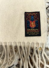 Vintage 100 Cashmere Scarf Cream Off White Fringe Made In West Germany RN 66349