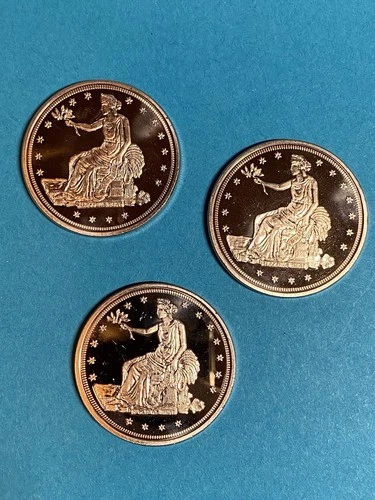Lot of 3 – Seated Liberty 1 AVDP Oz .999 Fine Copper Rounds USA Bullion