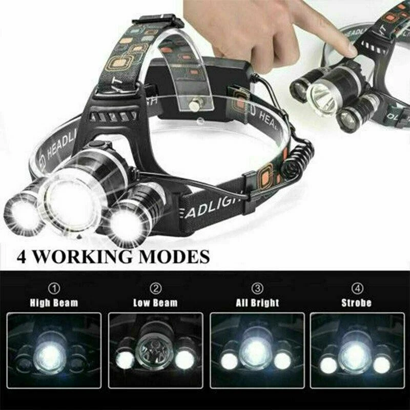 3 Cree T6 светодиодный перезаряжаемый фары фары фонарик голова фонарь водостойкий - Изображение 3 из 4