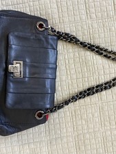 Black Leather Chain-Handle Shoulder Bag