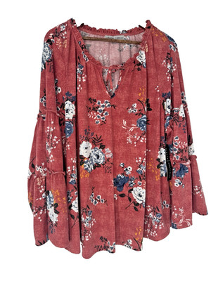 Absolutely Famous 3XL Floral Long Sleeve Peasant Boho blouse soft stretch NWT