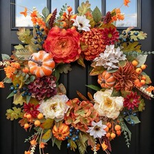 Fall Wreaths For Front Door 24 Inch Autumn Rustic Harvest Pumpkin Wreath