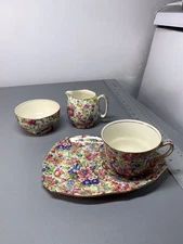 Royal Winton Grimwades Summertime Tea & Snack Plate W/ Cream & Sugar