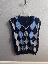 Club Room Argyle Cotton Charcoal Gray Sweater Vest Mens Size XL
