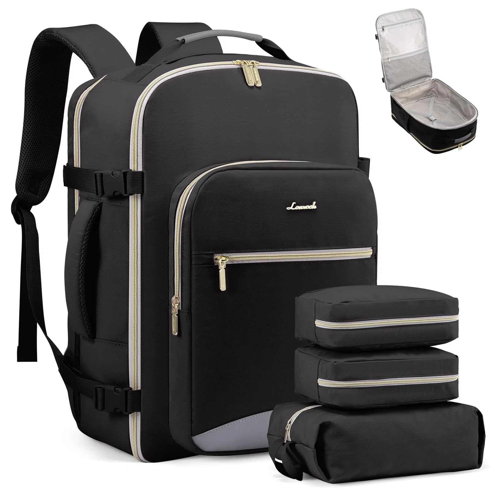 40L Travel Backpack Flight Approved Carry on Backpack,3 Packing Cubes,Waterpr...