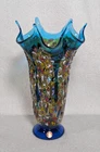 Signed Imperio Rossi Murano Millefiori Fazzoletto Blue Vase Handmade Gold Flecks