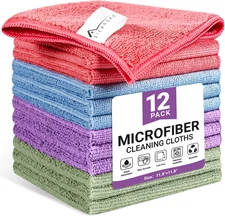 Microfiber Cleaning Cloth, 12 Pack Assorted Color Cleaning Rags for Housekeeping