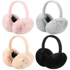 Geyoga Ear Muffs 4 Pieces Faux Fur Warm Ear Black, Gray, Light Pink, Beige