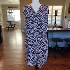 Ann Taylor Loft Women's Dress Size Large Chest Pockets Elastic Waist Button Top