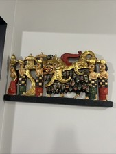 VTG Bali Indonesia architectual wood carving wall panel Melasti procession 24x12