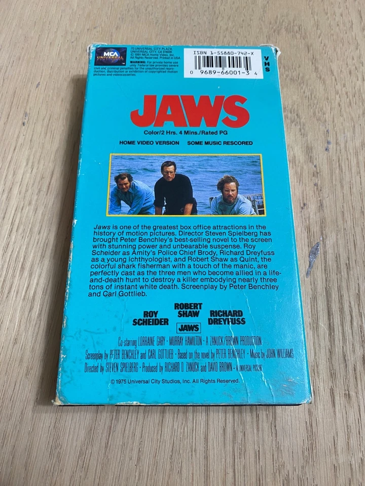 Jaws (VHS, 1991 Re-Release) MCA Universal Home Video Horror Scary Thriller - Image 3 of 4