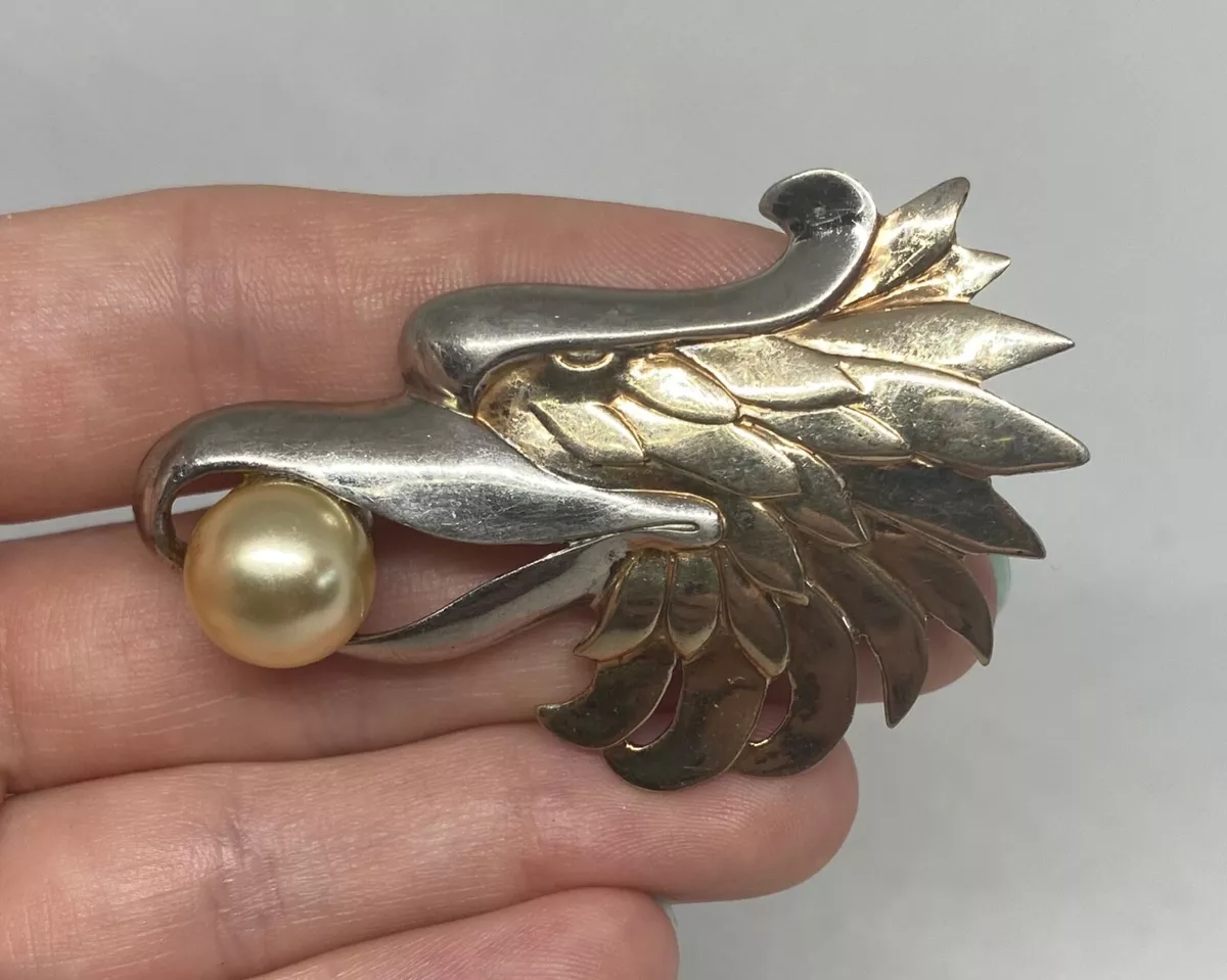 RARE GP Sterling Eagle with Faux Pearl Patriotic Brooch SIGNED