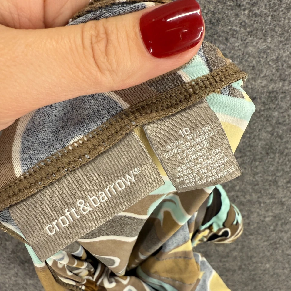 Regata Croft & Barrow feminina 10 marrom geométrica sem mangas gola alta - Imagem 3 de 4