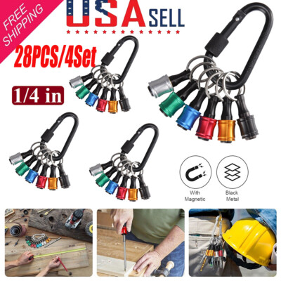 28PCS/4Set 1/4'' Hex Shank Quick Release Keychain Screwdriver Drill Bit Holder