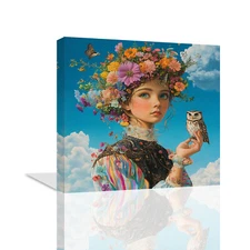Dream Girl Poster Prints Wear Colorful Flowers on Their Heads Canvas Wall Art 32