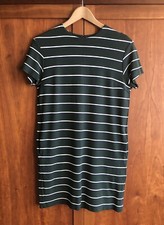 Uniqlo Striped Tshirt Dress Size XS Bottle Green, Blue & White Nautical Summer