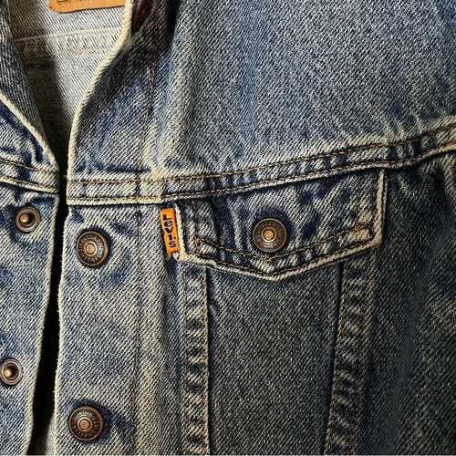 Vintage Levi’s Kids 7 7X Trucker Jacket Blue Denim Jean Orange Tab MADE IN USA - Picture 8 of 13