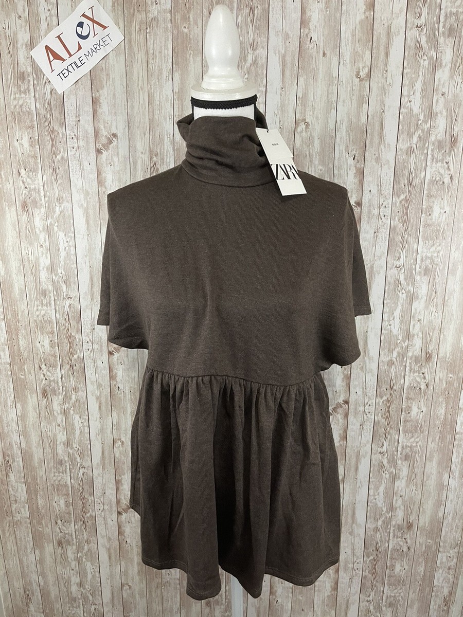 brown ruffled hem turtleneck sweater dress Gabbie Turtleneck Sweater Mini Dress - Brown main image 0