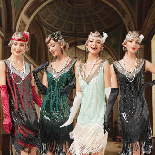 Damen 1920 20er / 30er Jahre Gatsby Kostüm Kleid Flapper Fransen Party kleid DEU - Bild 16 von 25