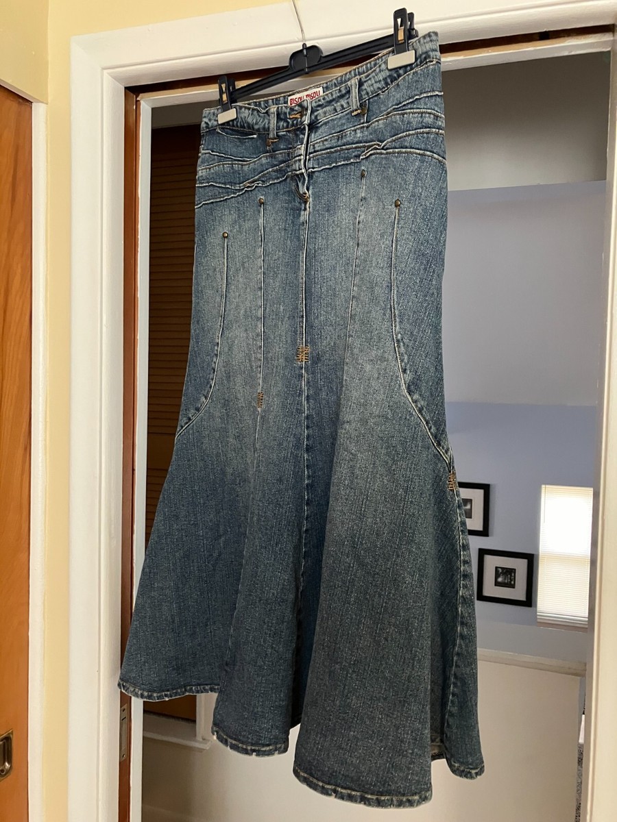 Vtg 90s BISOU BISOU Blue Faded Stretch Cotton Denim Mermaid