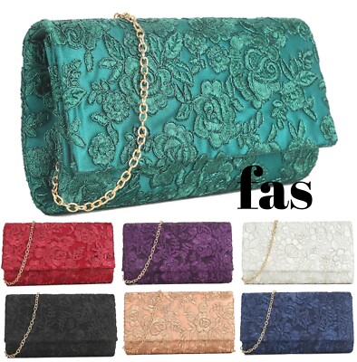 Damen-Clutch Satin Spitze Blumen Abend Umschlag Handtasche Hochzeit Party Braut UK