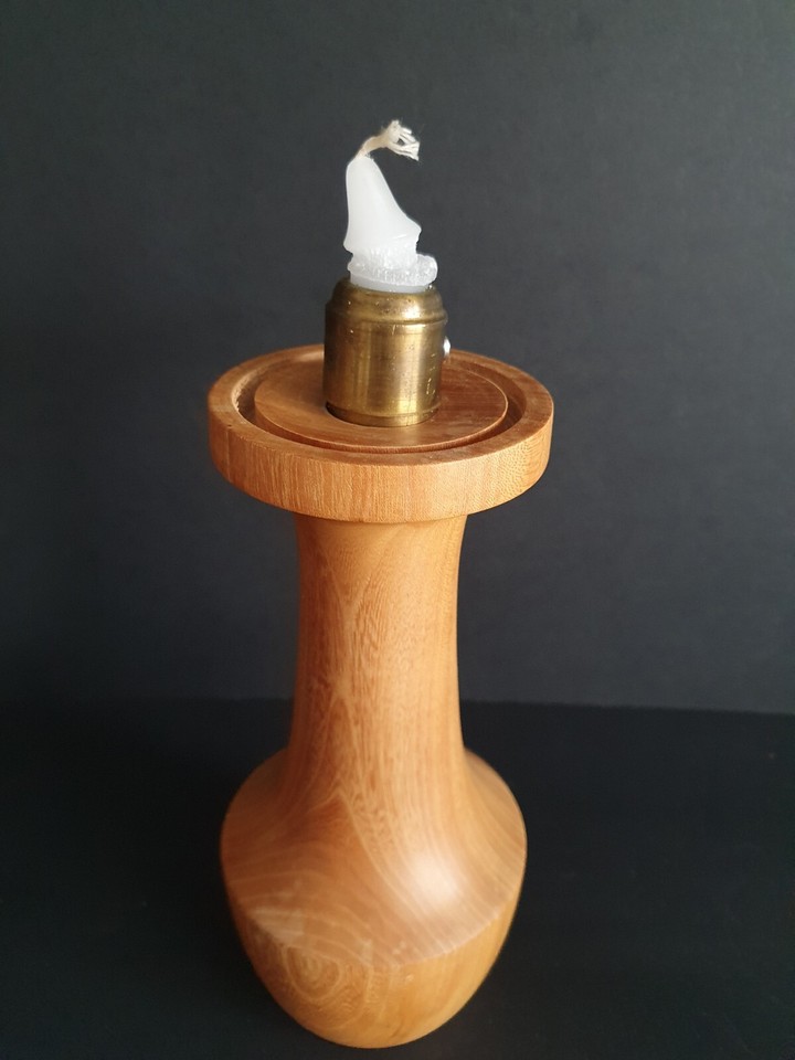 Turned Wood Spring Loaded Candlestick Candle Holder Glass Chimney