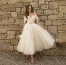 Bling Glittter Boho Wedding Dresses For Women Off Shoulder Sweetheaart Net Tulle