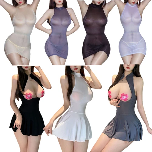 Women's Sexy See Through Bodycon Dress Open Bra Sleeveless Transparent Lingerie - Picture 3 of 94