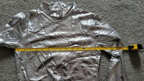 Women's Adult Silver Neon Bodysuit Back Zipper Long Sleeve size S/M NWOT - Picture 6 of 11
