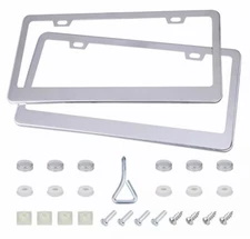 2PCS Chrome 304 Stainless Steel Metal License Plate Frame Tag Cover Screw Caps