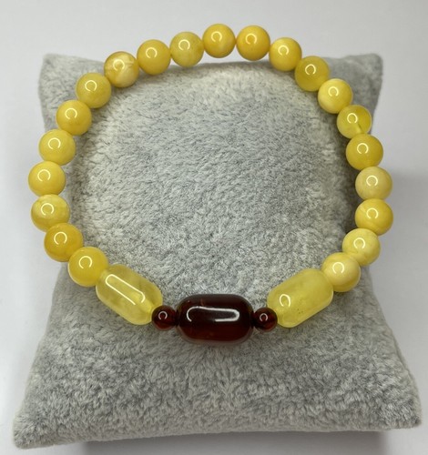 Multicolor AMBER Stone Bracelet. YELLOW ROUND CYLINDER Amber Beads Bracelet. - Picture 2 of 12