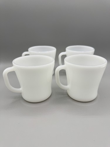 Set 4 Vintage Federal Milk Glass White Coffee Mug Cup D Handle Restaurant Style - Picture 2 of 7