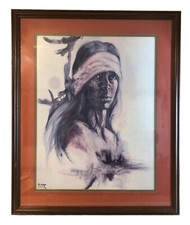 Popo Ruby Lee Proud American Native American Signed Framed Lithograph 29 x 35"