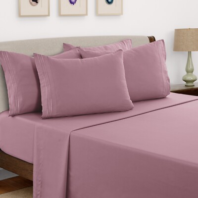6 Piece Bed Sheet Set 1800 Series Microfiber Comfort Deep Pocket Hotel Bed Sheet