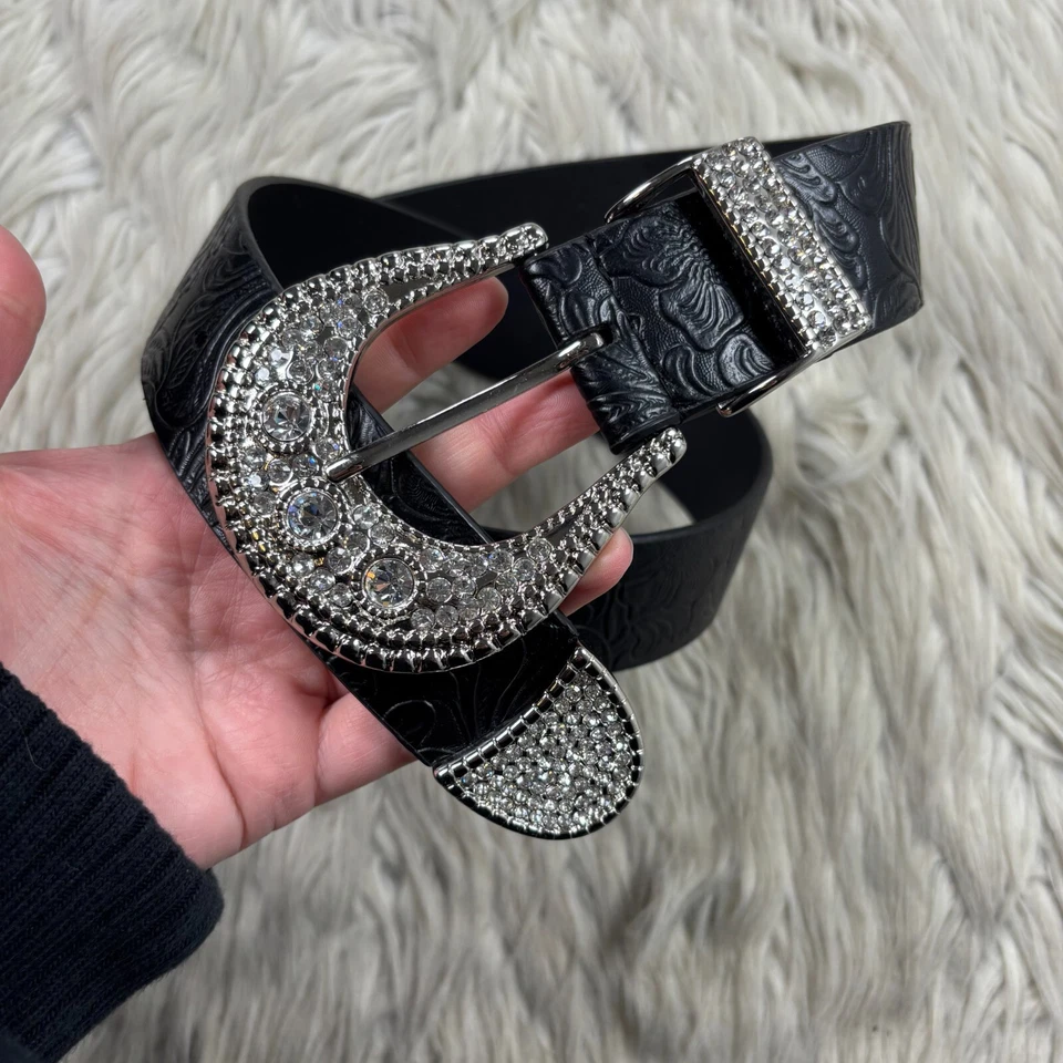 Cinturón de mujer Chico M negro floral en relieve imitación cuero hebilla estrás Foto 2 de 4