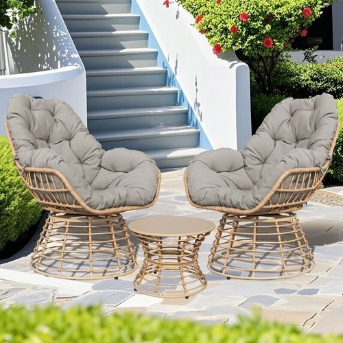 VIXLON Outdoor Furniture Patio Rattan Chair and Table Sets Garden Swivel Chairs - Picture 29 of 76