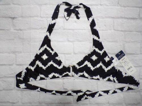 Chaps Womens Bikini Halter Top Swimwear Size 10 Black White Ikat NWT - Picture 1 of 3