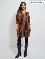 BNWT SIZE 12 GEORGE BROWN/BLACK TIE DYE RUCHED SMOCK MINI DRESS m medium new