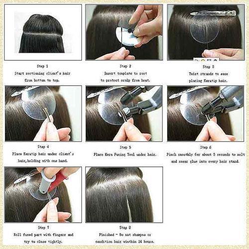 100 Pearl Blonde Pre Glue Bond U Nail Tip Keratin Fusion Echthaar Extensions - Bild 3 von 3