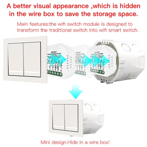 MOES WLAN 1/2 Weg Smart Dimmer Lichtschalter Unterputz Modul Alexa Google App - Bild 10 von 19