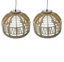 set 2 lampadario in legno soffitto corda sospensione campana paralume lampada